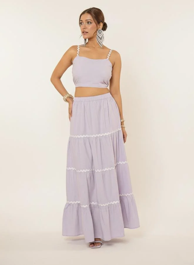 WineRed طقم بلوزة قصيرة سادة وتنورة ماكسي